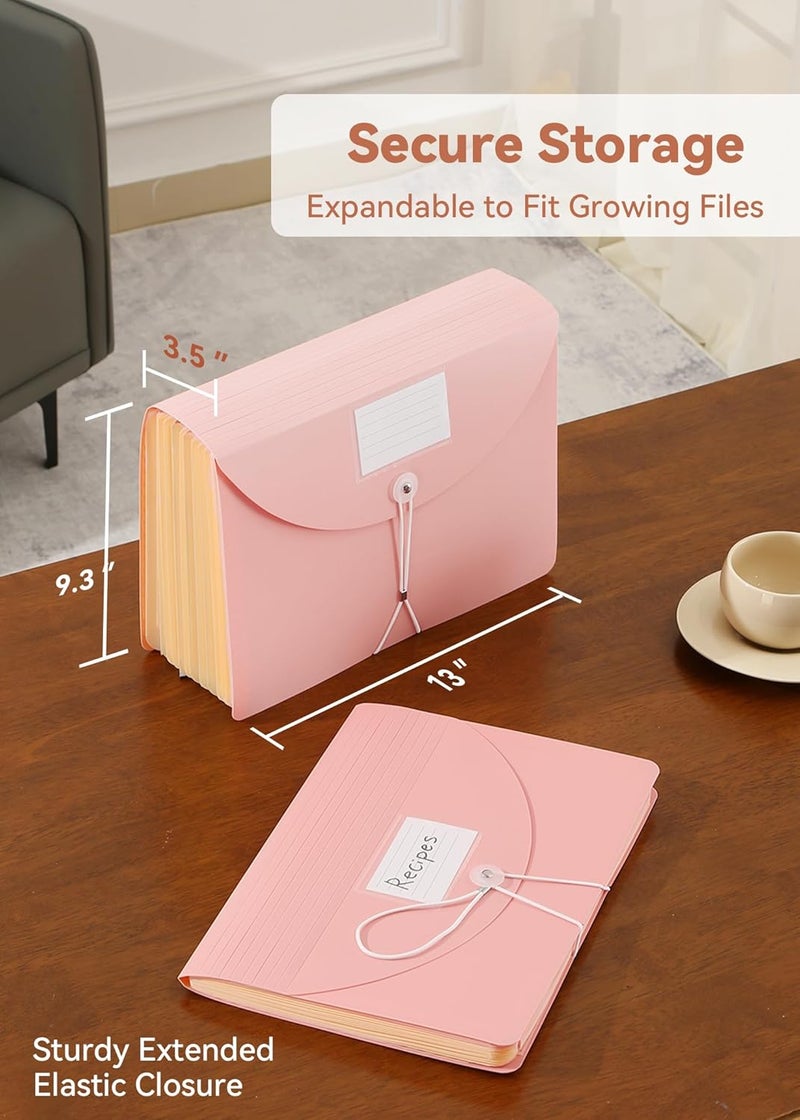 SortRax Accordion File Organizer 12 Pockets, Monthly Bill Receipt Tax Organizer, Expanding File Folders with Larger Bright Tabs, Fits Letter/A4 Size - Pink - Image 5